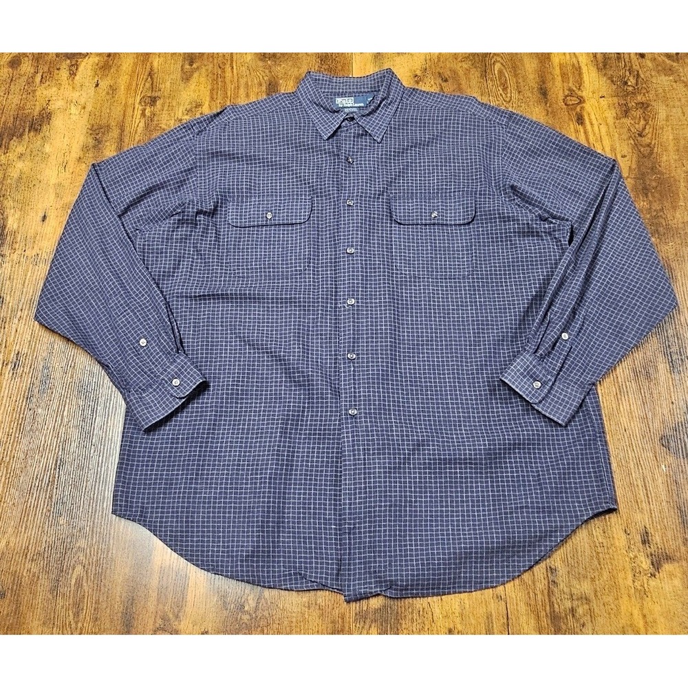 Polo Ralph Lauren Benford Mens XL Blue White Grid Check Button Down Shirt Cotton